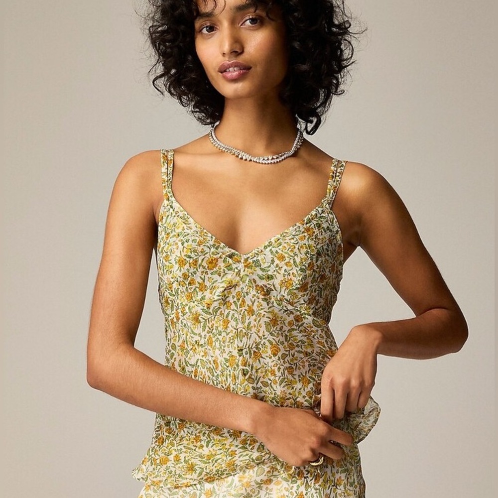 NWT J. Crew Crinkle Chiffon Camisole Top in Floral Vines